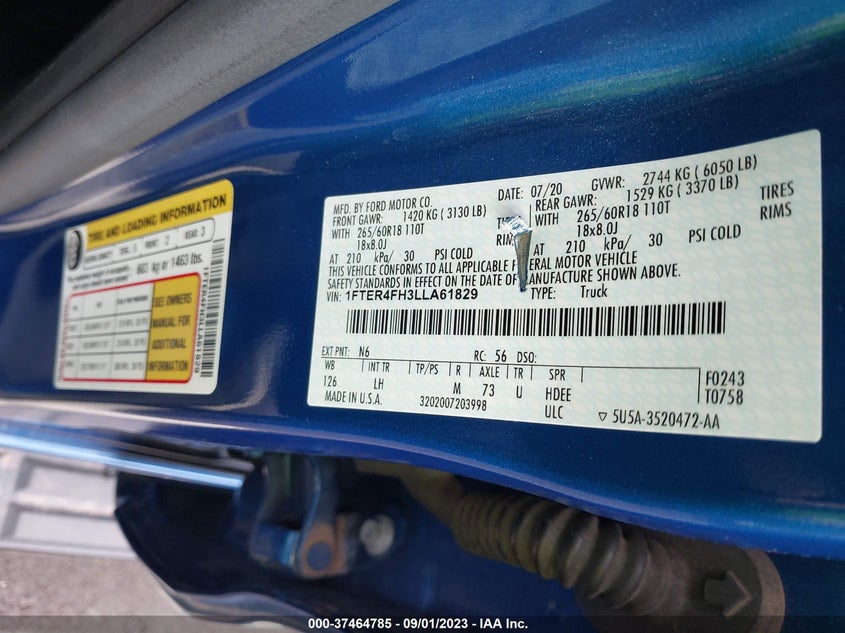 VIN 1FTER4FH3LLA61829 2020 FORD RANGER XL/XLT/LARIAT