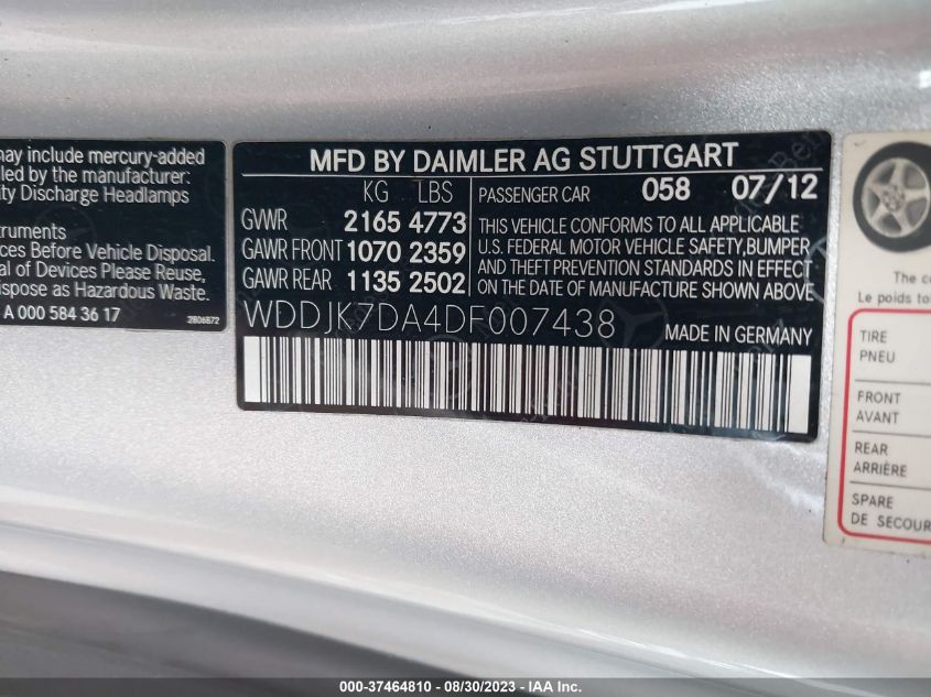 2013 MERCEDES-BENZ SL-CLASS SL 550 WDDJK7DA4DF007438