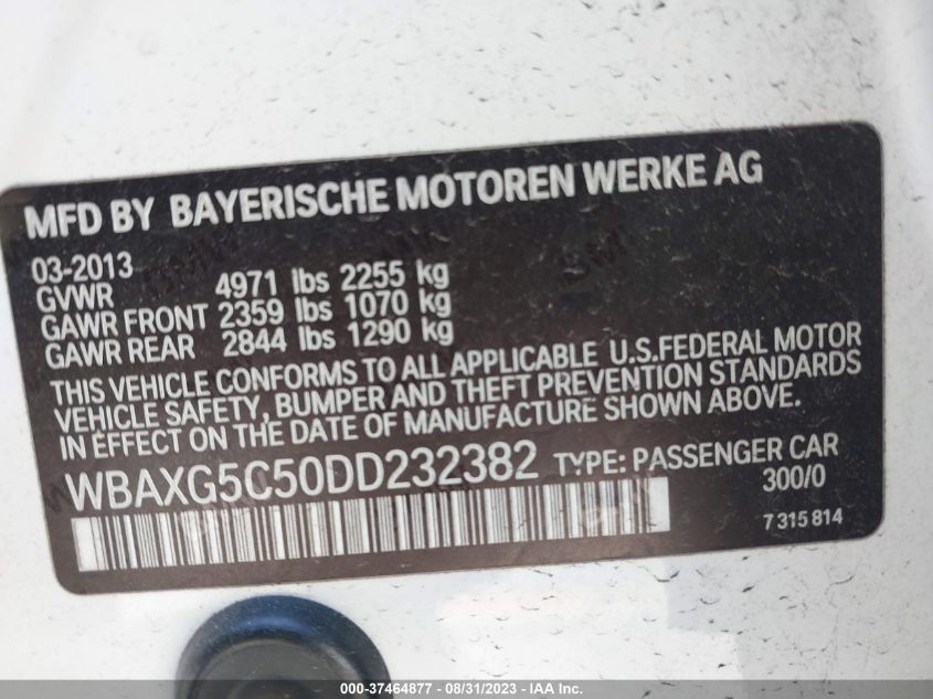 2013 BMW 528I WBAXG5C50DD232382