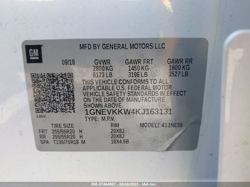2019 CHEVROLET TRAVERSE PREMIER - 1GNEVKKW4KJ163131