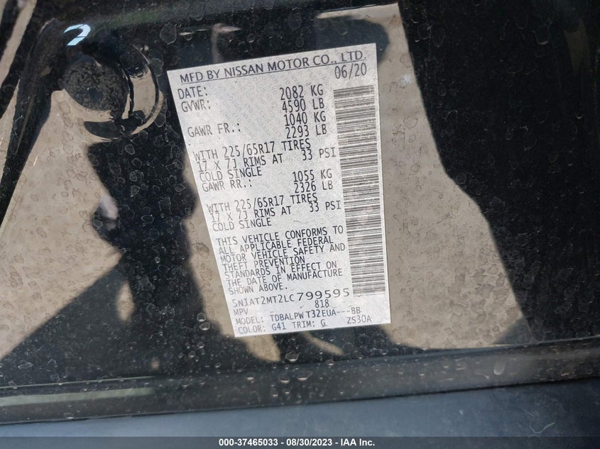 VIN 5N1AT2MT2LC799595 2020 NISSAN ROGUE S