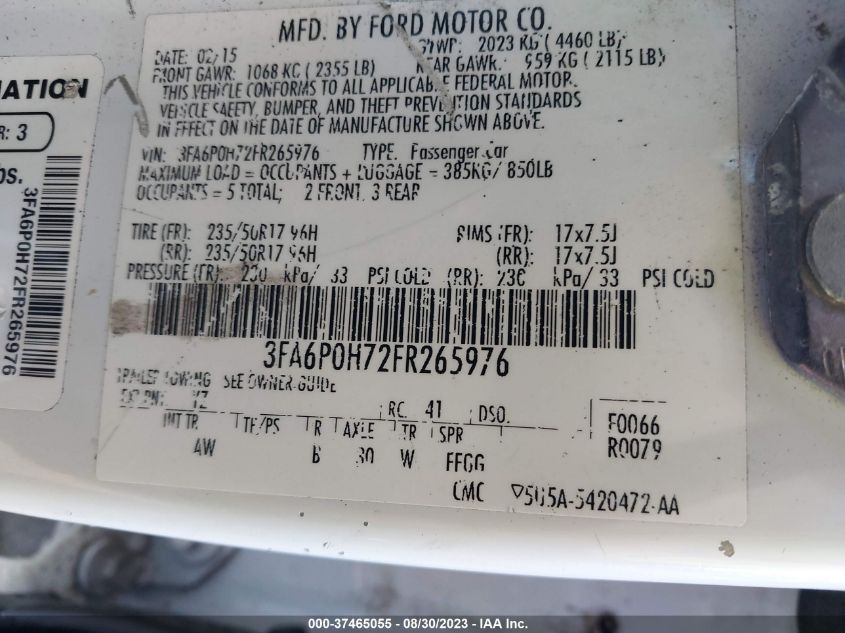 2015 FORD FUSION SE - 3FA6P0H72FR265976