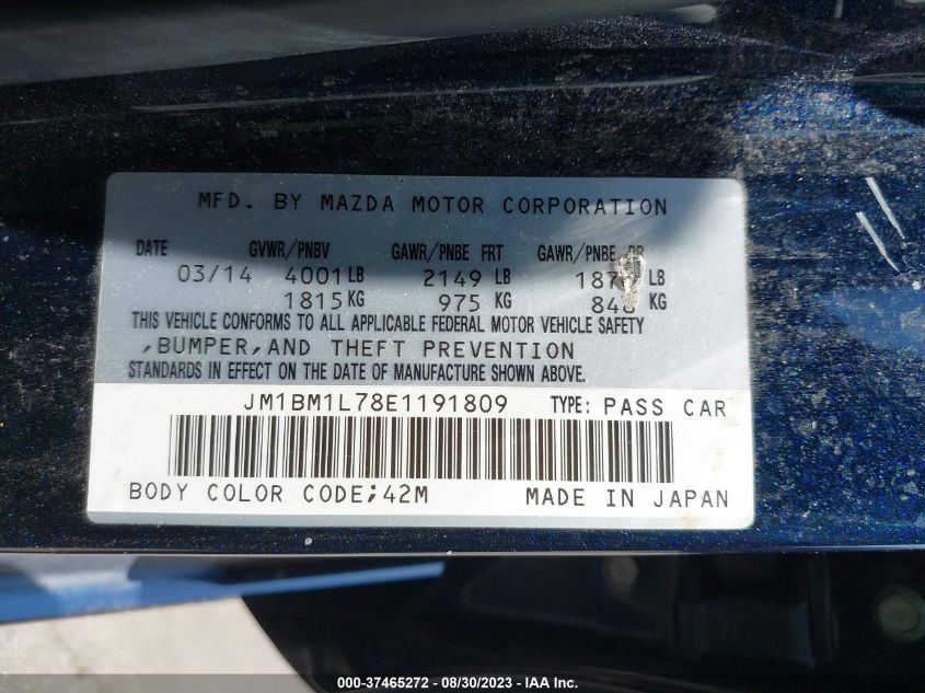 2014 MAZDA MAZDA3 I TOURING - JM1BM1L78E1191809