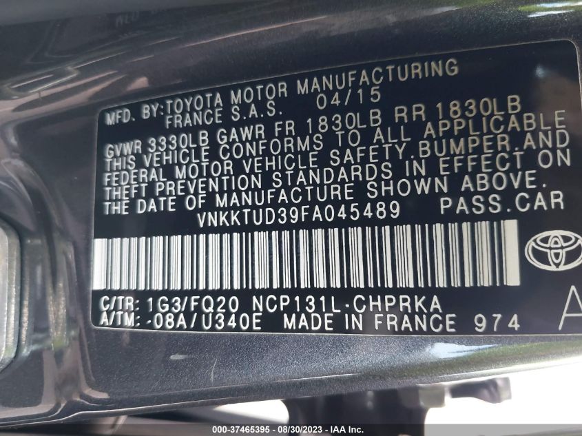 2015 TOYOTA YARIS L/SE/LE - VNKKTUD39FA045489