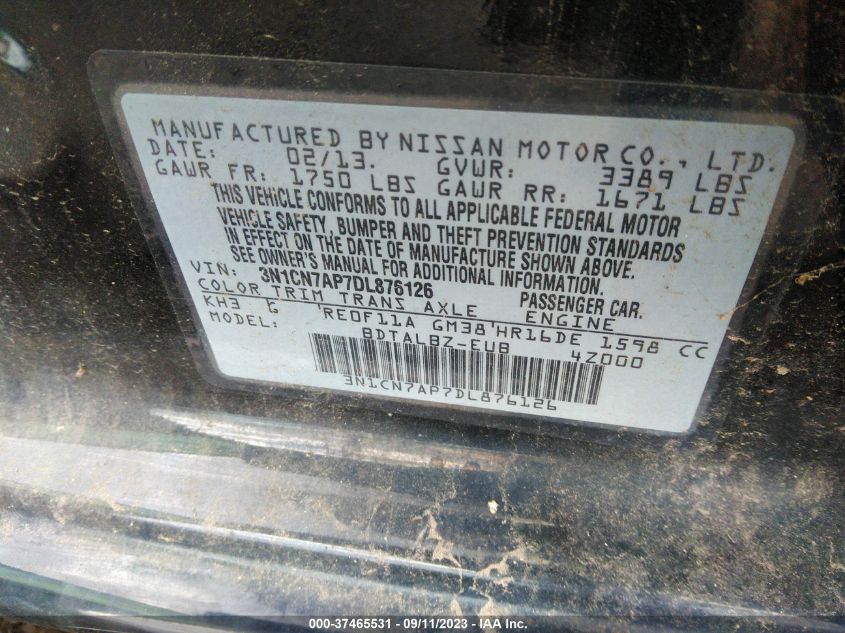 2013 NISSAN VERSA SV - 3N1CN7AP7DL876126