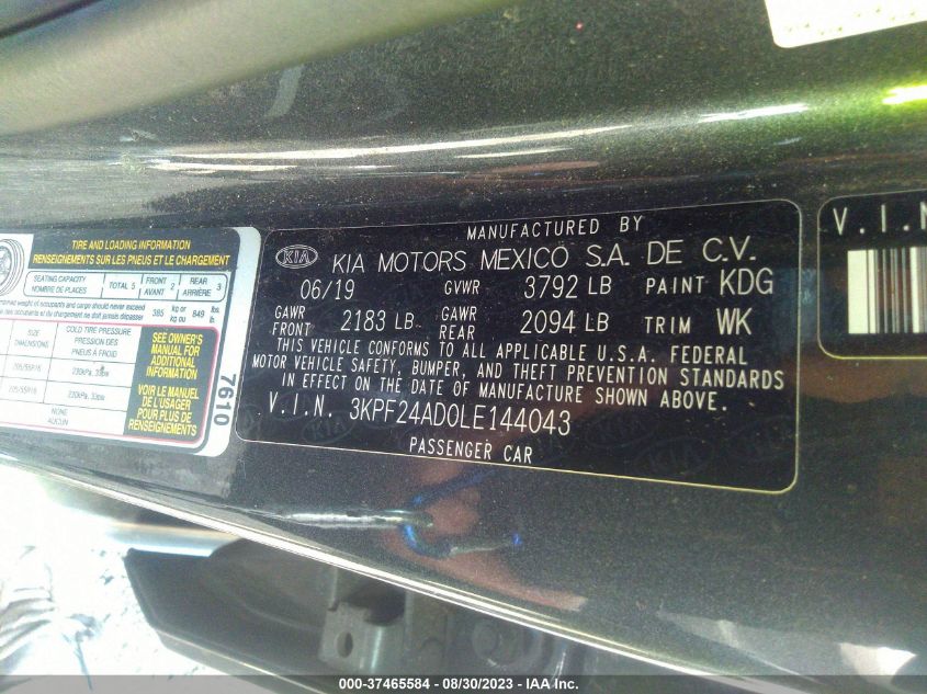 3KPF24AD0LE144043 Kia Forte LXS 9