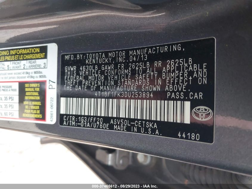 2013 TOYOTA CAMRY L/LE/SE/XLE - 4T1BF1FK3DU253894