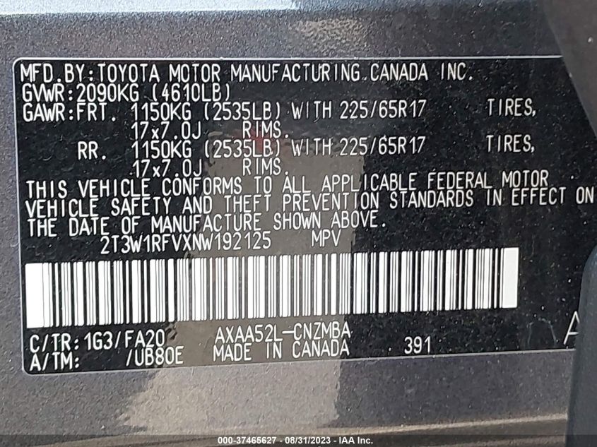 2022 TOYOTA RAV4 XLE - 2T3W1RFVXNW192125