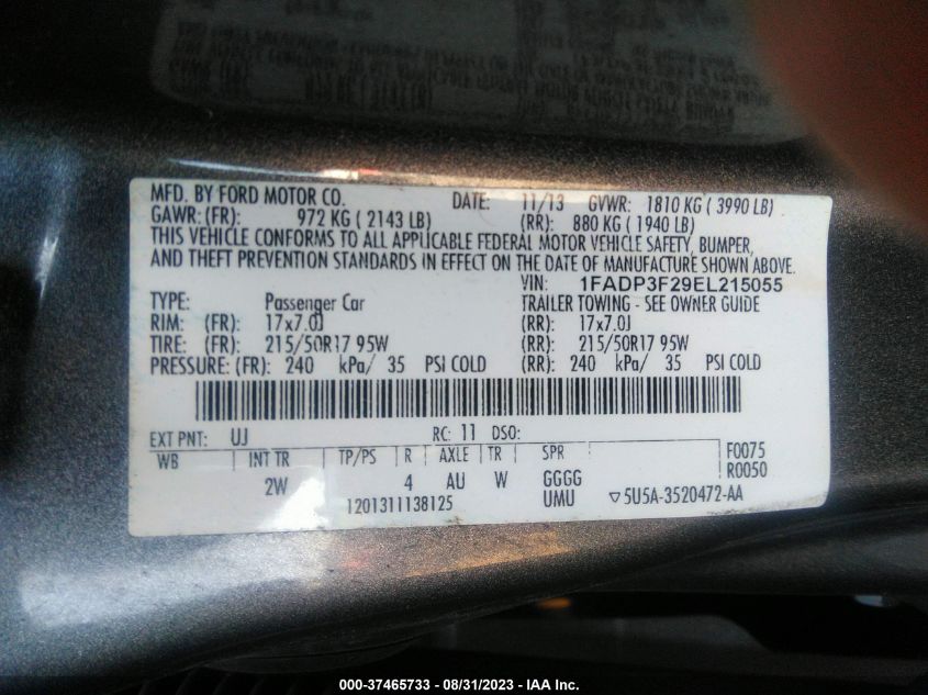 2014 FORD FOCUS SE - 1FADP3F29EL215055