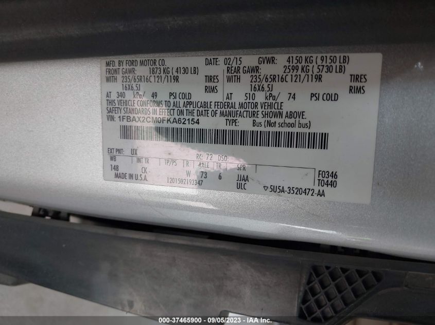 2015 FORD TRANSIT-350 XLT 1FBAX2CM0FKA62154