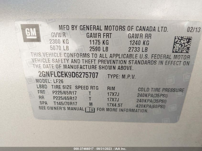 2013 CHEVROLET EQUINOX LS - 2GNFLCEK9D6275707
