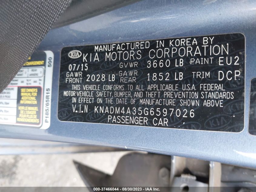 2016 KIA RIO LX - KNADM4A35G6597026