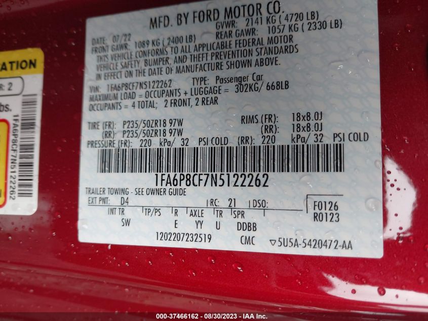 2022 FORD MUSTANG GT - 1FA6P8CF7N5122262