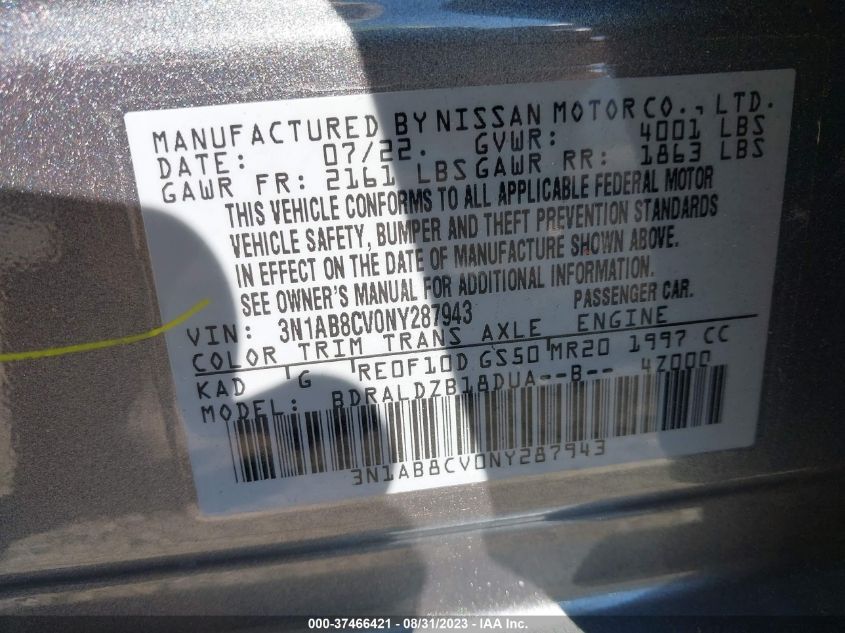 2022 NISSAN SENTRA SV - 3N1AB8CV0NY287943