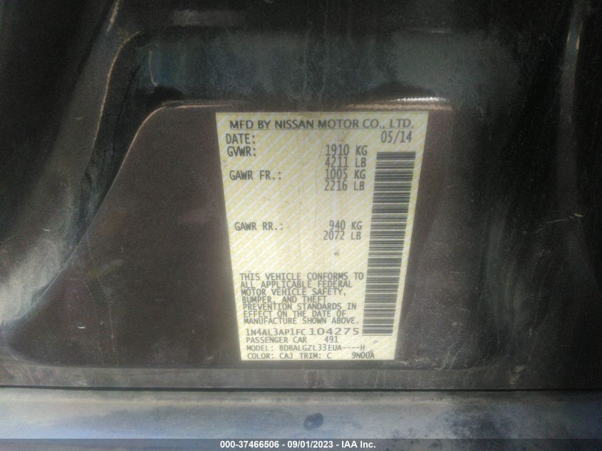 2015 NISSAN ALTIMA 2.5 S - 1N4AL3AP1FC104275