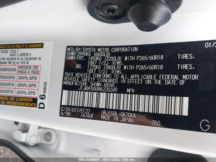 2022 LEXUS GX 460 JTJKM7BX8N532034