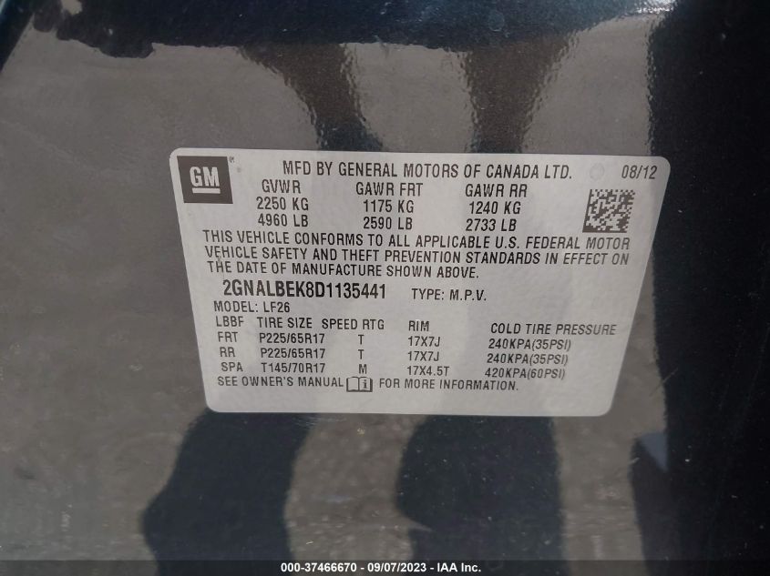 2013 CHEVROLET EQUINOX LS - 2GNALBEK8D1135441