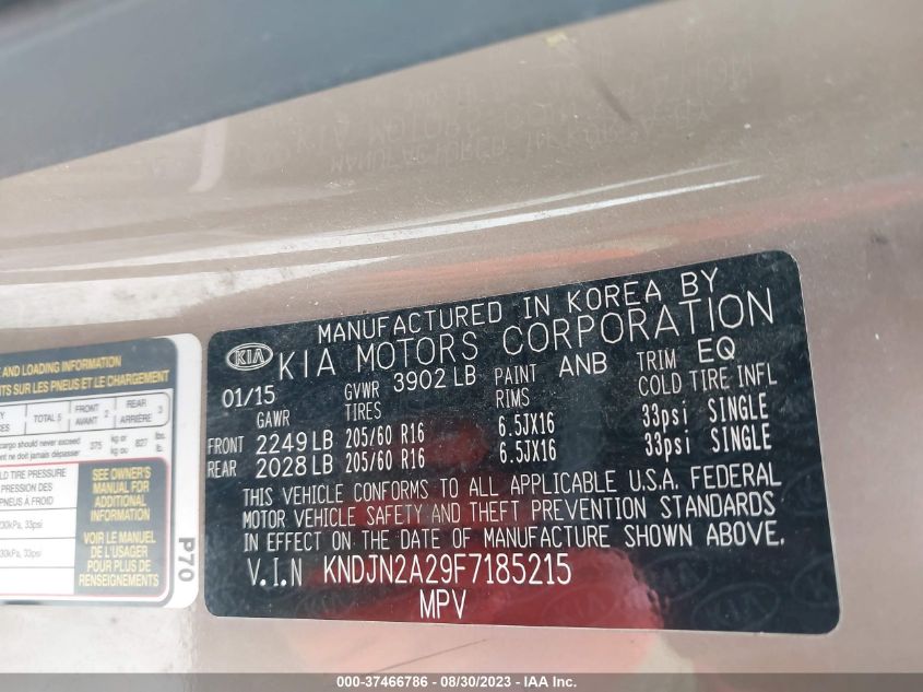 2015 KIA SOUL BASE - KNDJN2A29F7185215