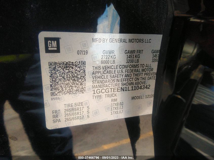 2020 CHEVROLET COLORADO 4WD ZR2 - 1GCGTEEN1L1104342
