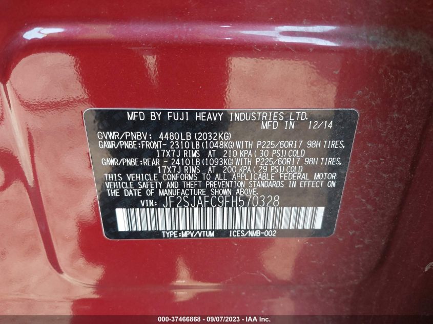 2015 SUBARU FORESTER 2.5I PREMIUM - JF2SJAFC9FH570328
