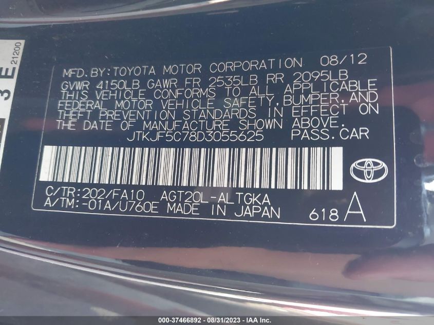 2013 TOYOTA SCION TC - JTKJF5C78D3055625