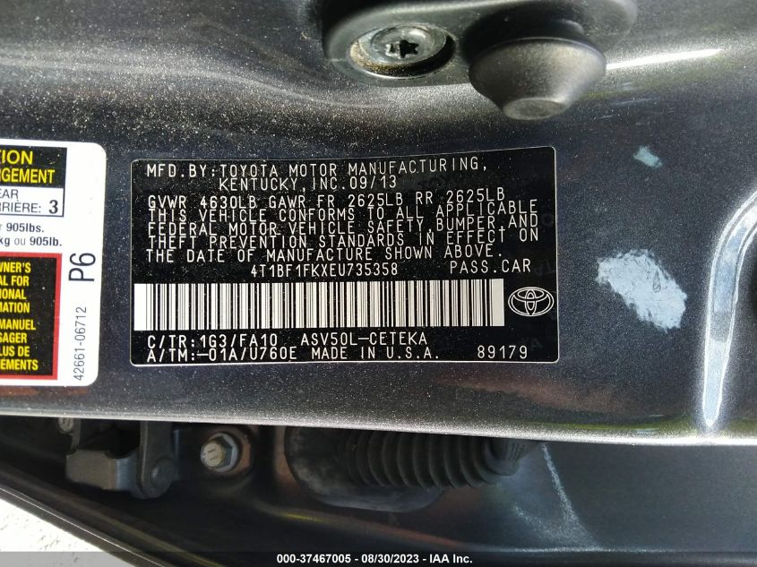 2014 TOYOTA CAMRY L/LE/XLE/SE/SE SPORT - 4T1BF1FKXEU735358