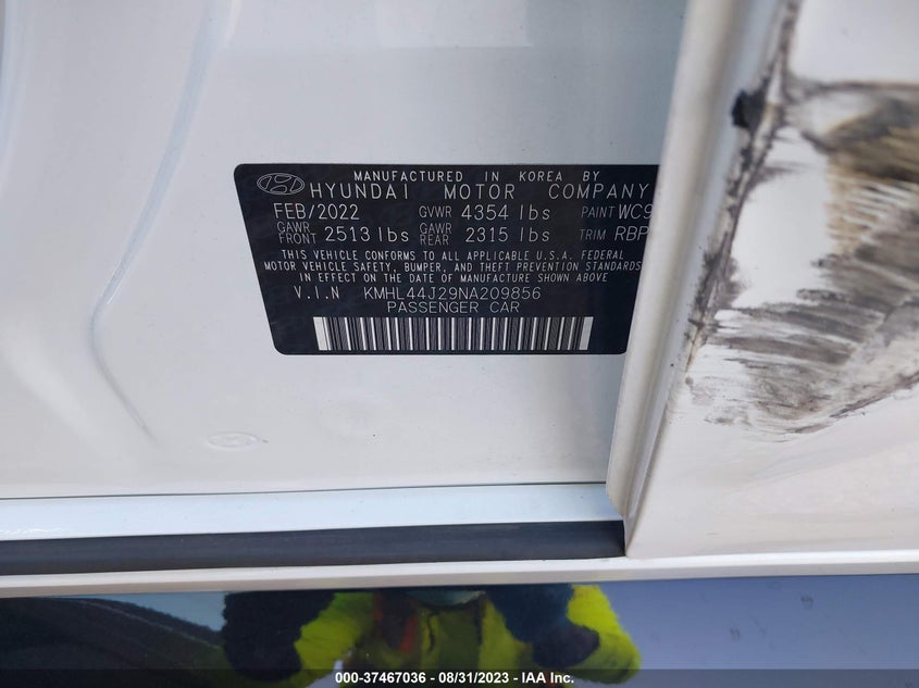 VIN KMHL44J29NA209856 2022 HYUNDAI SONATA SEL PLUS