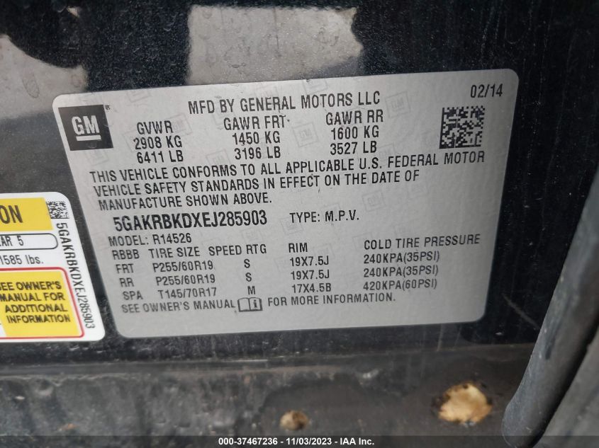 2014 BUICK ENCLAVE LEATHER - 5GAKRBKDXEJ285903