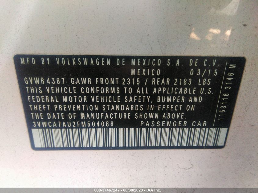2015 VOLKSWAGEN GOLF SPORTWAGEN TDI SEL 3VWCA7AU2FM504086