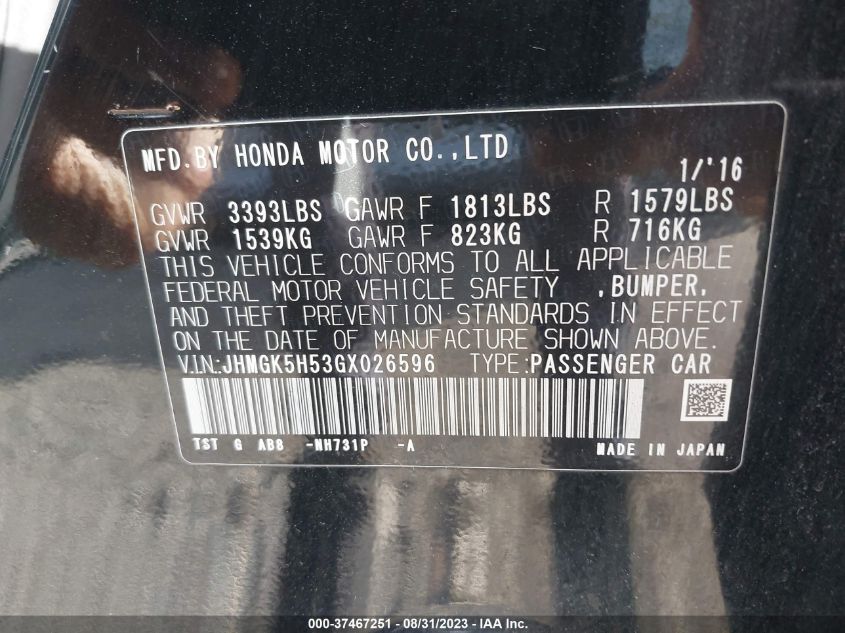 2016 HONDA FIT LX - JHMGK5H53GX026596
