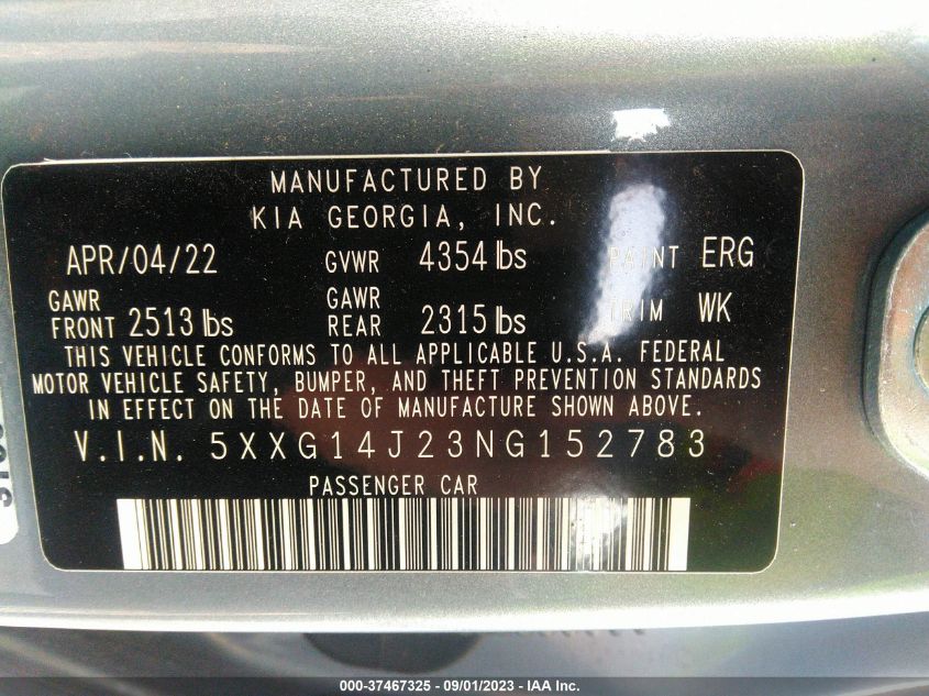 2022 KIA K5 LXS - 5XXG14J23NG152783