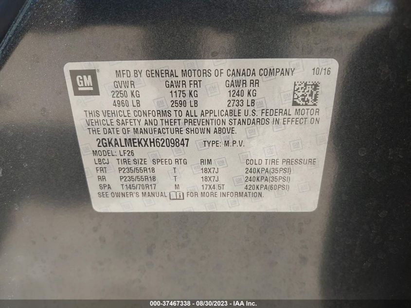 2017 GMC TERRAIN SLE - 2GKALMEKXH6209847