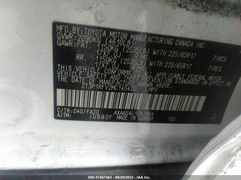 2021 TOYOTA RAV4 XLE/XLE PREMIUM - 2T3P1RFV2MC145420