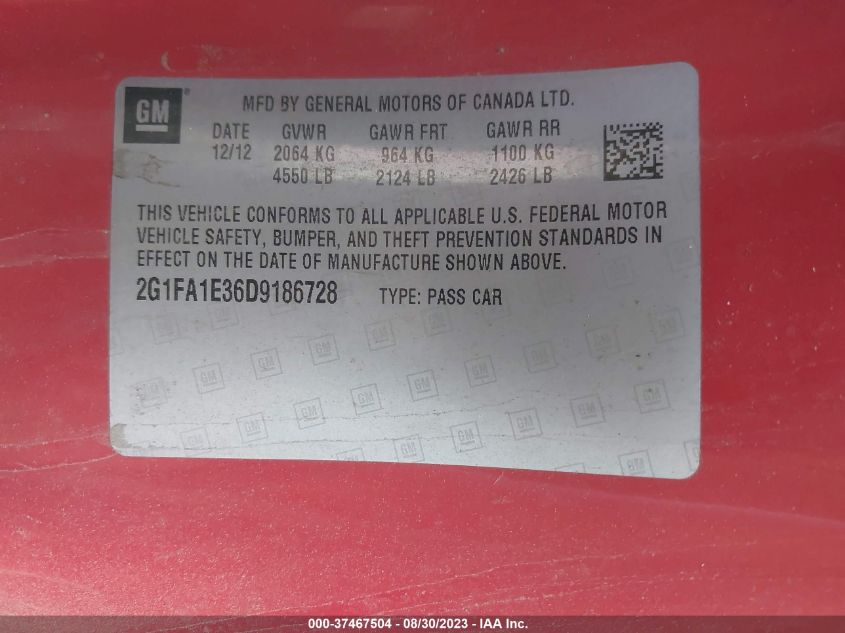 2013 CHEVROLET CAMARO LS - 2G1FA1E36D9186728