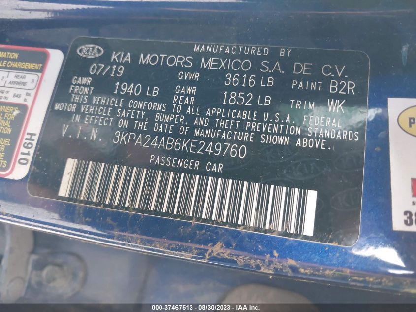 2019 KIA RIO S - 3KPA24AB6KE249760