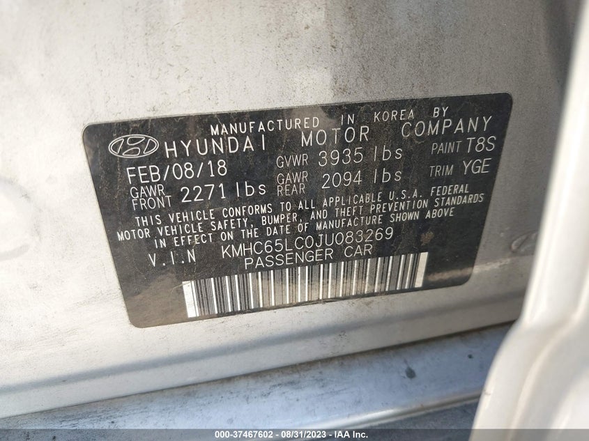 VIN KMHC65LC0JU083269 2018 HYUNDAI IONIQ HYBRID BLUE