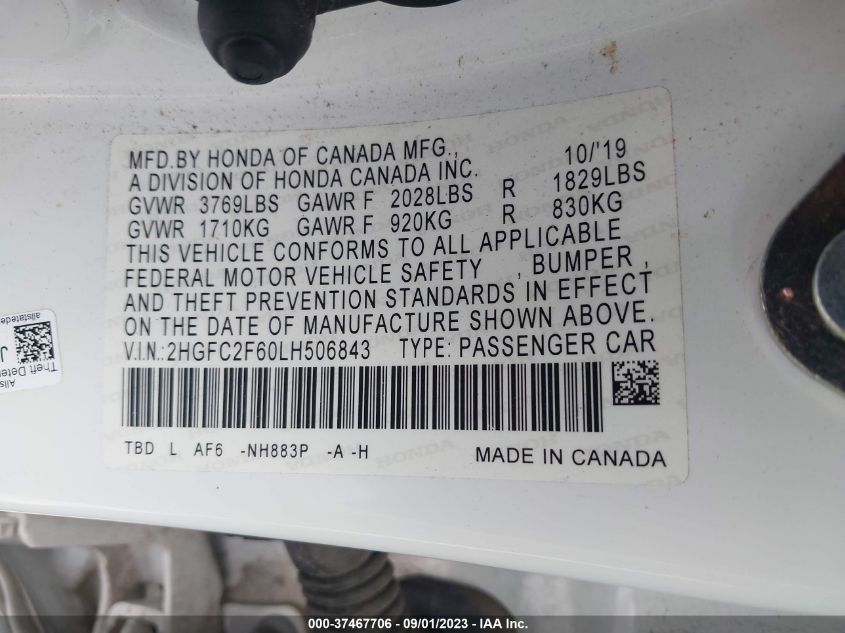 2020 HONDA CIVIC SEDAN LX - 2HGFC2F60LH506843