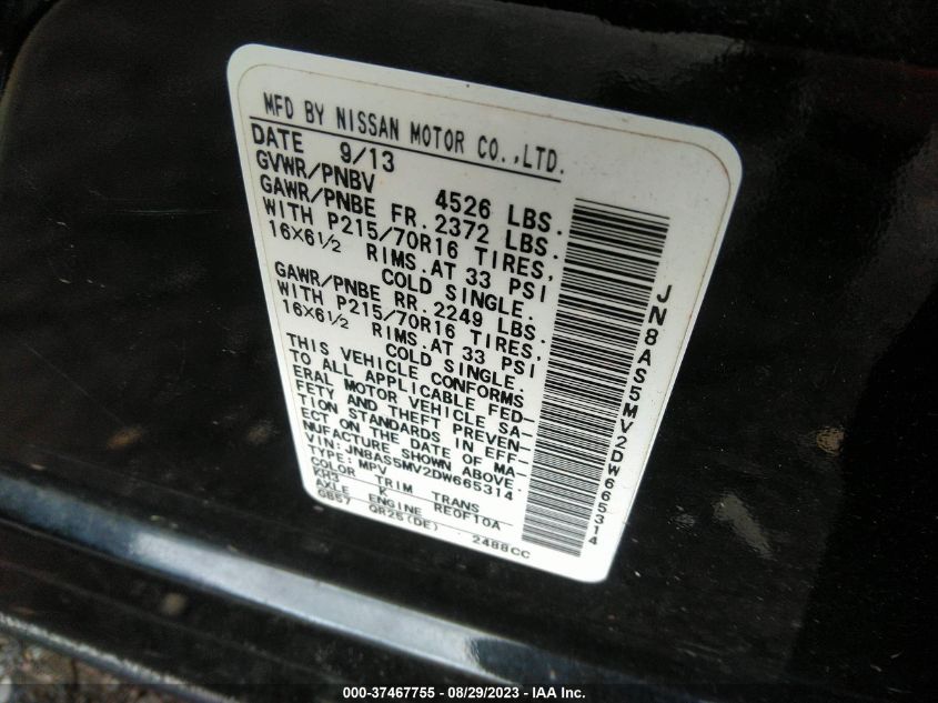 2013 NISSAN ROGUE S - JN8AS5MV2DW665314