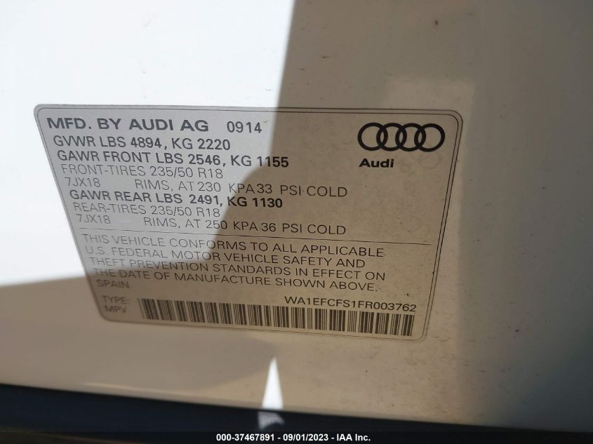 2015 AUDI Q3 2.0T PREMIUM PLUS - WA1EFCFS1FR003762