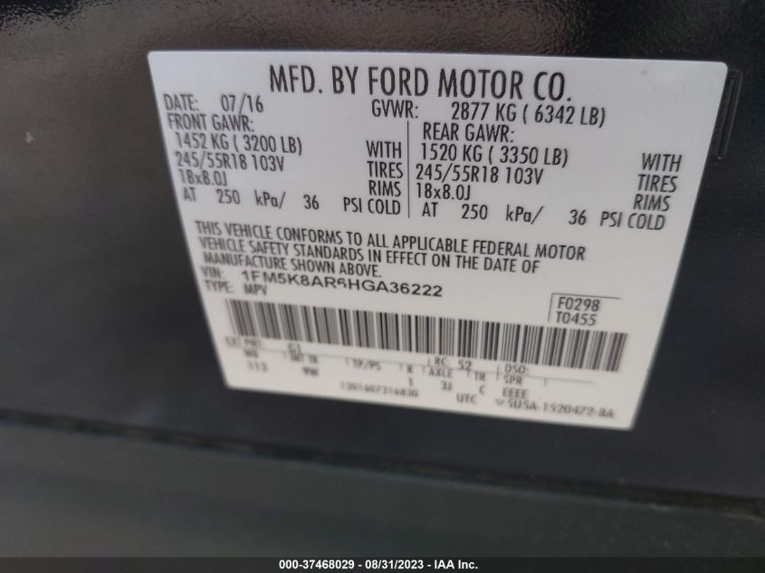 2017 FORD POLICE INTERCEPTOR - 1FM5K8AR6HGA36222