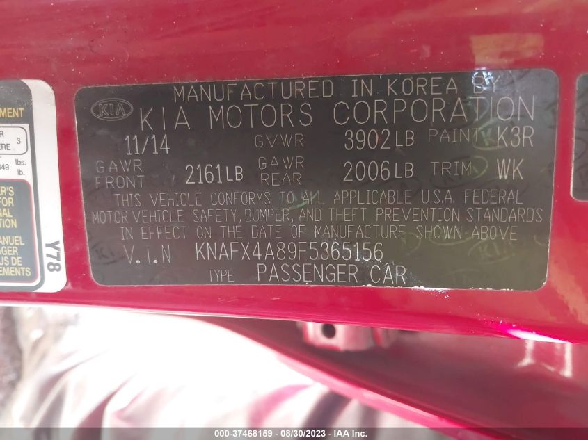 2015 KIA FORTE EX - KNAFX4A89F5365156