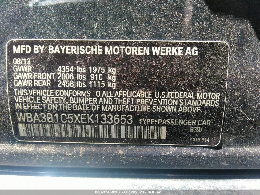 2014 BMW 3 SERIES 320I - WBA3B1C5XEK133653