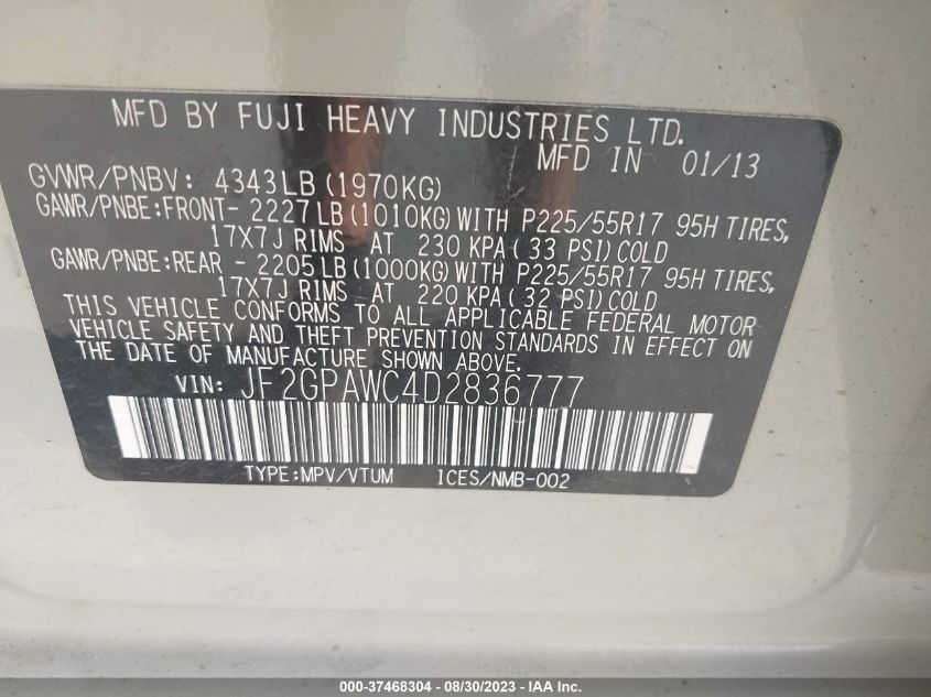 2013 SUBARU XV CROSSTREK 2.0 PREMIUM - JF2GPAWC4D2836777