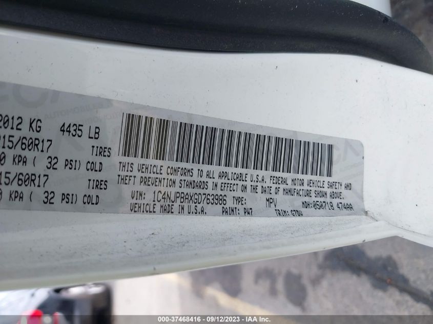 2016 JEEP PATRIOT SPORT SE - 1C4NJPBAXGD763986