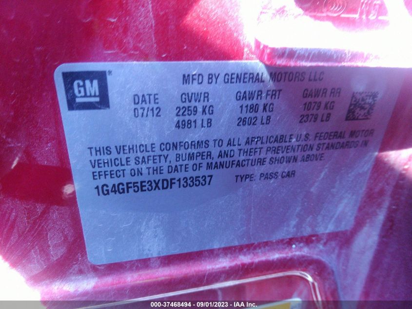 2013 BUICK LACROSSE PREMIUM 1 - 1G4GF5E3XDF133537