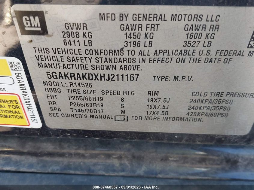 2017 BUICK ENCLAVE CONVENIENCE - 5GAKRAKDXHJ211167