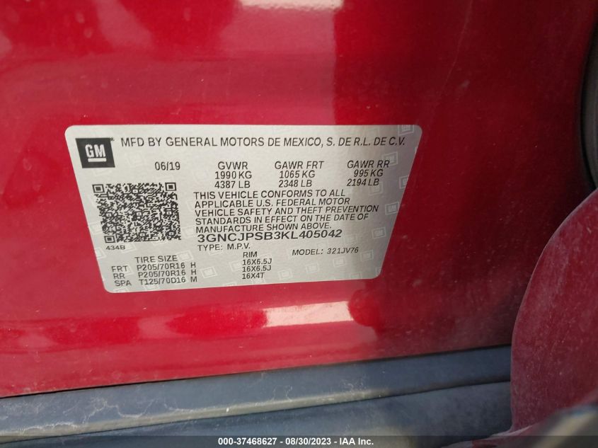 2019 CHEVROLET TRAX 1LT - 3GNCJPSB3KL405042