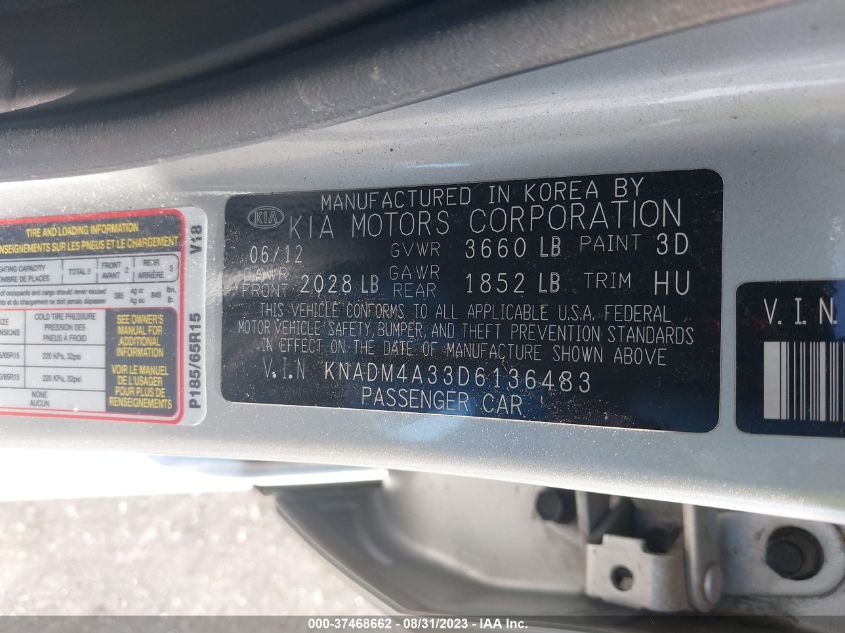 2013 KIA RIO LX - KNADM4A33D6136483