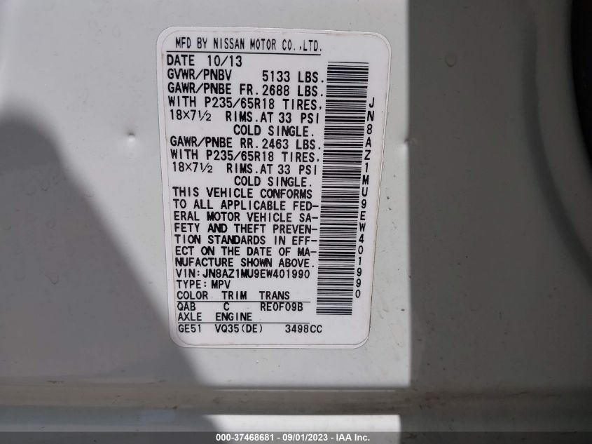 2014 NISSAN MURANO S - JN8AZ1MU9EW401990