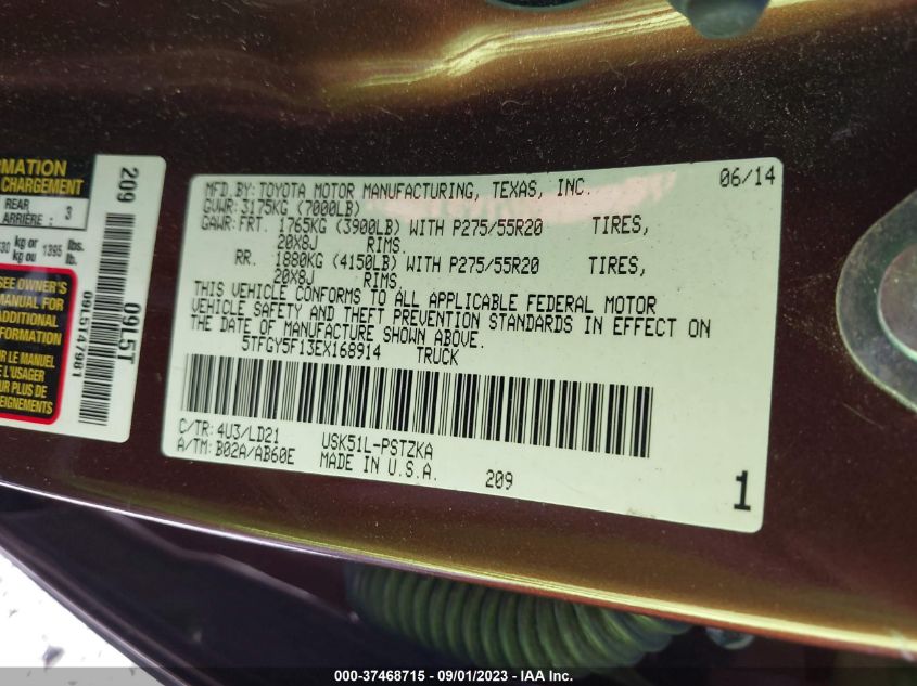 2014 TOYOTA TUNDRA 1794 5.7L V8 - 5TFGY5F13EX168914